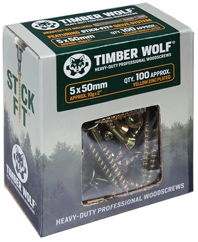 Timber Wolf TW50050 Vis à bois – 5,0 x 50 mm – Boîte de 100, zinc et jaune (or)