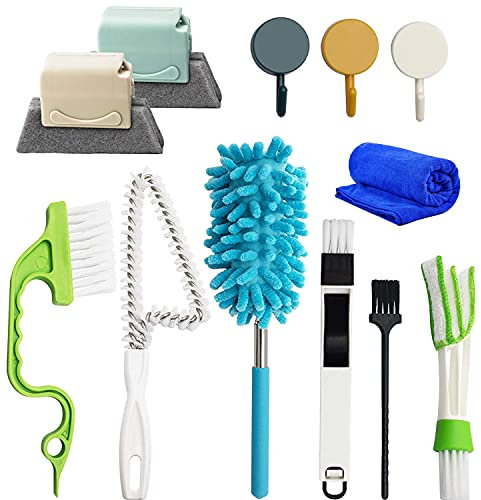Pennelli Pulizia Scanalature Finestre,Strumento Pulizia Lacune Magiche,12 pezzi Professionali Pulizia Porte Scorrevoli,Persiane,Tende,Prese D'aria per Auto,Tastiera Microfibra Polvere Rimuovere