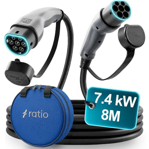 Type 2 EV Charging Cable 7.4kW | 32A | 8M | 1-Phase | Mode 3 | 8 Metre Type 2 to Type 2 Charging Cable 7kW Electric Car Charger, Fast EV Vehicle Charger - Made in Holland – With Storage Bag