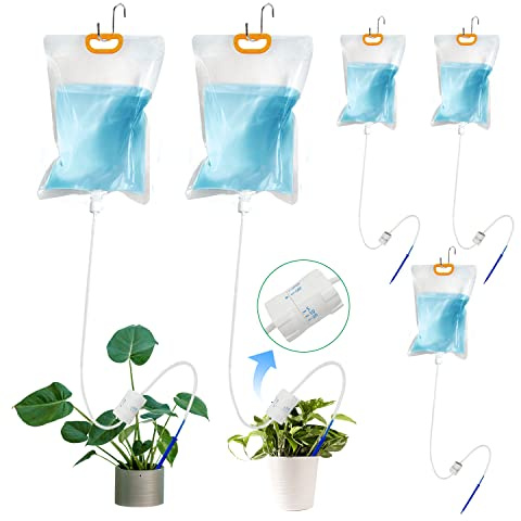 5Pcs Plant DripBag, Automatic Watering System for House Plants Drip Irrigation Device,0.92gal (3.5L)with Adjustable Control Valve Switch and S Shape Hook,for Indoor Outdoor