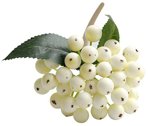 Cozylkx Bayas De Acebo Artificiales, Tallos De Estambres con Hojas, Racimo De Bayas Falsas, Hogar Floral, Bayas Decorativas DIY,Blanco