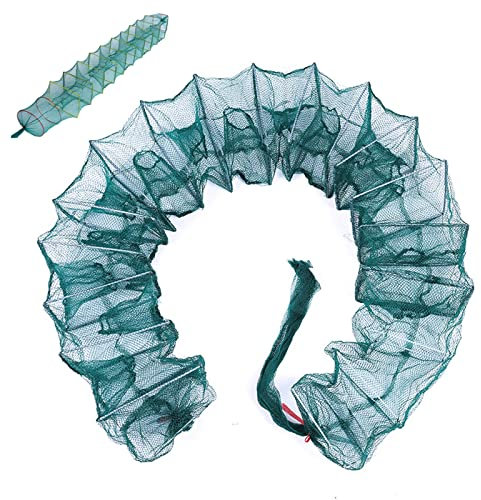 Tauzveok Fischernetz Reusen, Faltbar Fischfalle, Kescher Angeln, Für Krebsen, Elritzen, Garnelen, Hummer, Aalreuse, Krebsreuse, Köderfischreuse,25+14 Holes 5.3m
