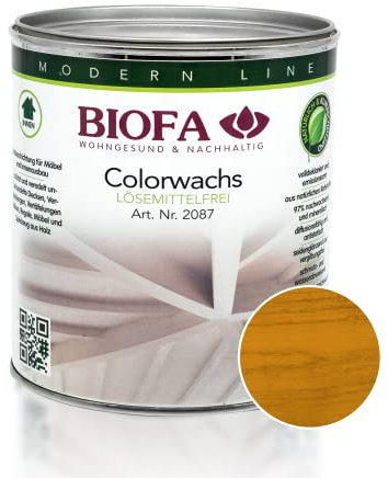 BIOFA Colorwachs lösemittelfrei farbig natürliche Holz-Wachs-Lasur mit Carnaubawachs für Holzdecken, Möbel, Spielzeug Mais 0,375L