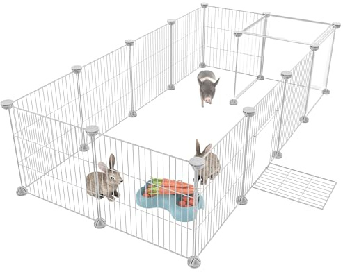 HOMIDEC Pet Playpen,Small Animal Cages with Door,Encrypted Wire Mesh 14 Panels Indoor/Outdoor DIY Metal Pet Fence for Puppy,Rabbit,Kitten,Hamster,Guinea Pig,Turtle,Hedgehog.White(140x70x35CM)
