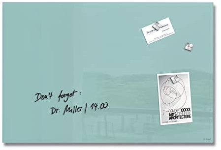 SIGEL GL153 Premium Glas-Magnettafel 60 x 40 cm aquamarin hochglänzend, SGS geprüft, einfache Montage, incl. 3 starke Magnete, Artverum