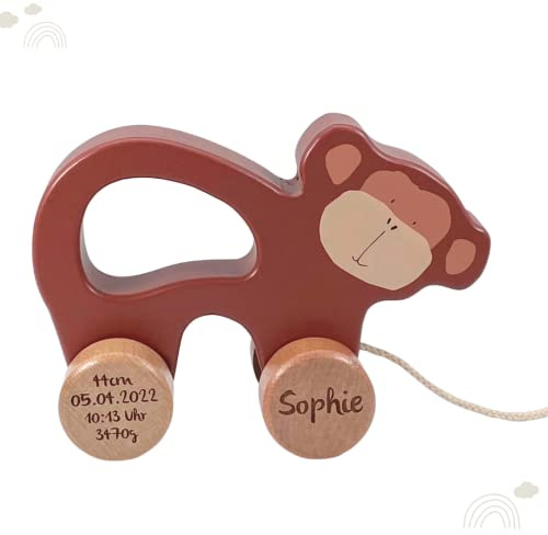 Nachziehtier aus Holz Mr. AFFE I personalisiertes Kinderspielzeug I Geschenk 1. Geburtstag