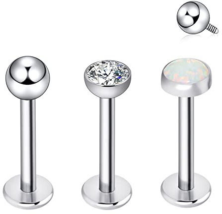 Longbeauty G23 Titan Lippenpiercing Studs Labret 16G CZ Opal Medusa Monroe Barbells Tragus Helix Lippe Schraubverschluss Piercing Körperschmuck
