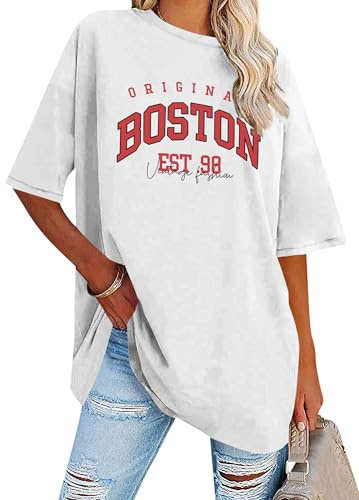 Dresswel T-shirt surdimensionné pour femme Los Angeles California Lettre imprimée Vintage T-shirt manches courtes col rond Haut d'été ample Chemisier long Tunique Top pour adolescentes filles, 4
