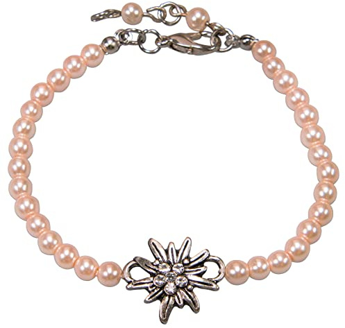 Alpenflüstern Perlen-Trachten-Armkette Strass-Edelweiß - Damen-Trachtenschmuck mit antik-silber-farbenem Trachten-Edelweiss, Trachten-Armkette, Perlenarmband (in traditionellen Farben) DAB074
