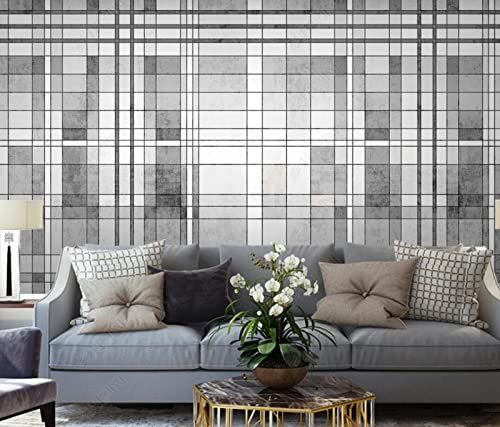 Papier Peint Panoramique Noir Et Blanc Plaid Gris Papier Peint 3D Intissé Decoration Murale Chambre Salon