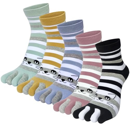Sunvivid Mujer Cinco Dedos Calcetines de Deporte 5 Pares Calcetines de Dedos Mujer Calcetines de Algodón Suave y Transpirable (Tamaño 36-42)