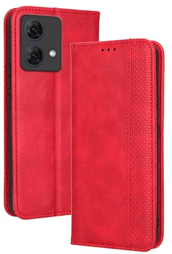 Topme Funda para Motorola Moto Edge 40 Neo (6.55 Inches) Carcasa Caja Case Estuche, Caja de Teléfono de Cuero Elegante Ranura para Tarjetas con Textura.Rojo