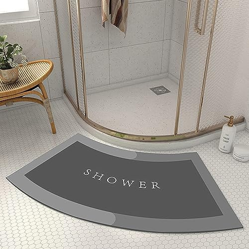 UVCMDUI Duschvorleger Runddusche, Kieselgur Gebogene Duschmatte Super Saugfähig Duschvorleger Halbrund rutschfeste Duschvorleger Eckdusche Waschbarer für Home Hotel,Grau,45x100CM(17.7x39.4IN)