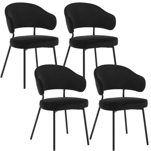 WOLTU Esszimmerstühle 4er Set, Küchenstühle gepolstert mit Armlehnen | Rückenlehne, Metallbeinen, Bezug aus Samt, für Wohnzimmer Küche Esszimmer, Schwarz