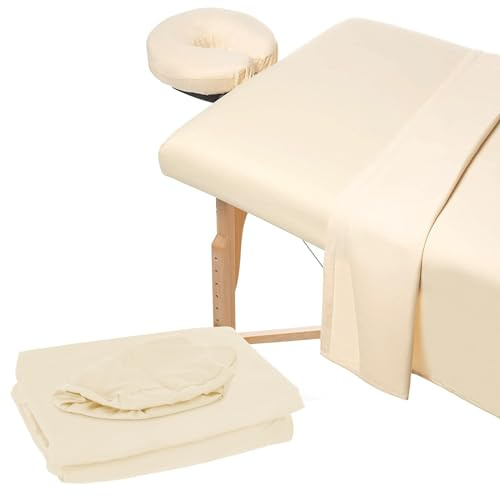 3-teiliges Massageliegen Bettwäsche Set,Mikrofaser Premium-Gesichts Bettbezug,inklusive Bettlaken und Spannbettlaken mit Gesichtsauflage,für Beauty Salon Spa (Beige)