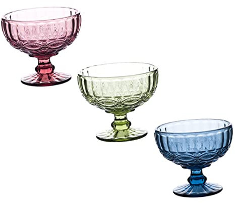 MAGICLULU Bol à Glace En Verre Coupe Debout Lot De 3 Motifs Bleu Vert Et Violet Pour Desserts Et Fruits Rétro Compatible Lave-