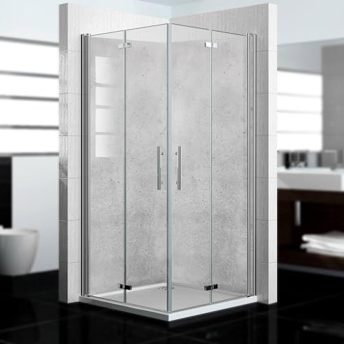 dedeco Eck-Duschrückwand wasserfest Motiv: Beton V7, 2 x 100x210 cm, als Badrückwand zum Fliesenersatz, als Dekorwand, Wandverkleidung und Duschplatte aus Aluminium - Made in Germany