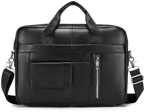 VINBAGGE Businesstasche Herren Leder Aktentasche Männer Handtasche Vintage Laptoptasche Arbeitstasche herren Umhängetasche Schultertasche für 14 Zoll Notebook - Schwarz
