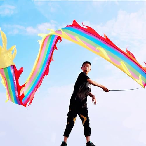 PLABNK Rubans colorés de Danse du Dragon, Lancer en Plein air Fitness Dragon Dance Oolong Rainbow Dragon Poi, Rubans de Danse du Dragon pour Enfants et Adultes,5M