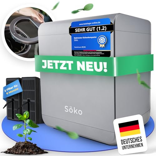 Söko Elektrischer Komposter [2X Aktivkohle-Filter] Elektro-Schnellkomposter - Revolutionäre Kompost-Lösung für Küche, Garten & Balkon | Indoor Kompostbeschleuniger | Mini-Kompostierer elektrisch
