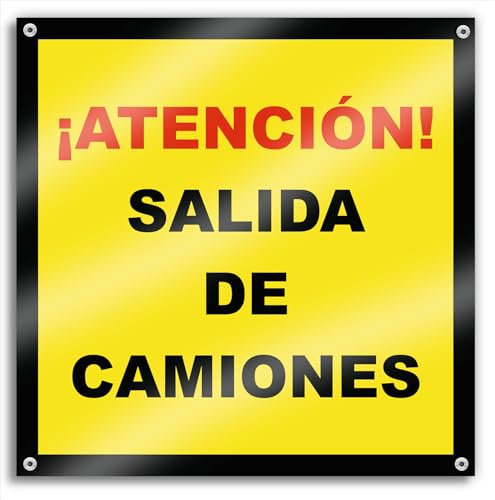 Cartel Salida de Camiones 42x42 cm Lona Impresa Señal de Advertencia para Zona de Obras (Camiones)