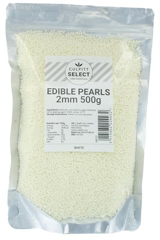 Culpitt Select White Pearls | 2mm | Edible Cake Decorations - 500g | Edible Pearls For Cake Decorating - For Cakes, Cupcakes, Ice Cream, and Desserts - Non-Pariels - Sprinkles - Re-Sealable