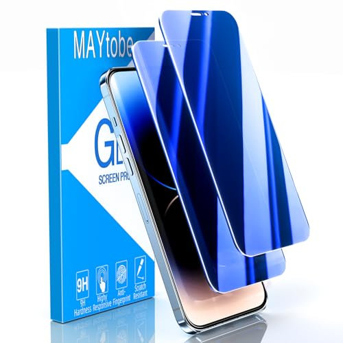 MAYtobe 2 Stück Blau Sichtschutz Schutzfolie für iPhone 12 Pro Max, Buntes Blau Blickschutz folie, Volle Abdeckung, Anti Spy, 9H Härte Schutzglas, Anti-Kratzen