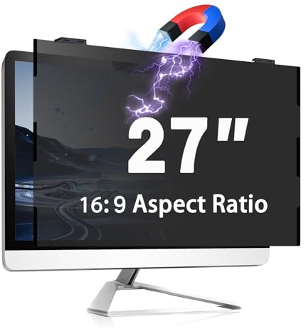 JEAPKA Magnetic Computer Privacy Screen, 27 Inch Removable Hanging Shield for Frameless Monitor 16:9 Widescreen, Anti Blue Light Filter, Anti-Glare Protector