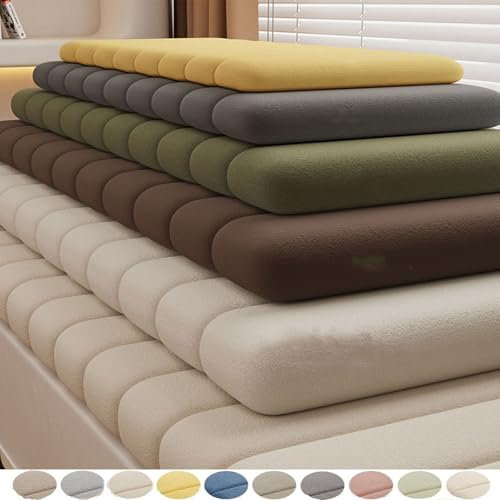 VisLarsc Maßgeschneiderte Innen-Fensterbank-Sitzkissen, Teddy-Fleece-Bankkissen wasserdicht, langes Sitzkissen mit rutschfester Unterseite und Reißverschluss, hochdichter Schwamm (Creme-180 * 50 * 4,5
