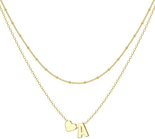 BodyBonita Kette mit Buchstabe - Layered Halskette Damen Gold, 14K Vergoldet Initialen Halskette Layered Goldkette Kette Mit Namen, Exquisit Anhänger A-Z Namenskette Personalisierte für Damen Mädchen