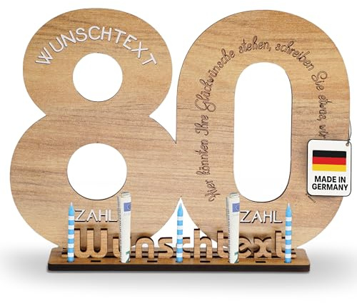 DARO Design - Gästebuch Holz-Schild Geschenk zum 80. Geburtstag Männer Frauen, individualisierbar, mit Wunschtext personalisierbar, Geldgeschenke mit Jahreszahl Deko Hochzeitsgeschenk