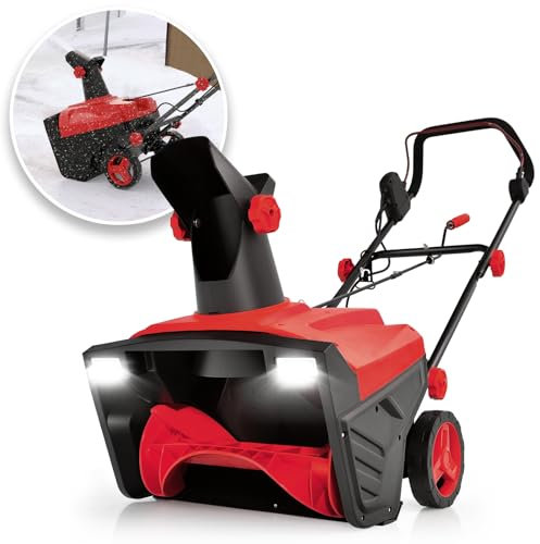 SOARS Schneefräse elektrisch mit LED-Scheinwerfern, 2300W Schneeräumgeräte mit verstellbarem Auswurfkanal, 50 cm Arbeitsbreite, 25 cm Arbeitshöhe, 9 m Auswurfweite (Rot)