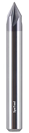 SpeTool Fasenfräser-Bit, 4 Rillen, V-Nut, 60-Grad-CNC-V-Bits, 1/4-Zoll-Schaft, Vollhartmetall-Fräser-Bits für Beschriftung, Schnitzen, Anfasen