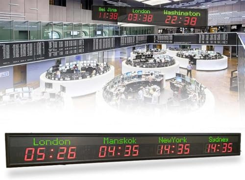 GJBMXSM Orologio con Fusi Orari Mondiali, Grande Orologio da Parete Digitale a LED Mondiale, Orologio Mondiale con 3/4/5 Fusi Orari, Regolazione della Luminosità a 5 Livelli,4time