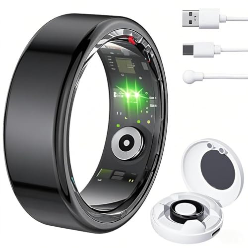 Panngu Anello intelligente misura 9 in nero, per dormire, fitness, per uomo e donna, 5 giorni di durata della batteria senza display, IP68, impermeabile, compatibile con iOS/Android