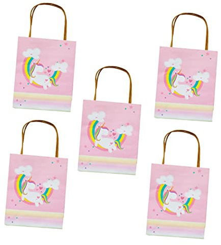YOSADIER 5stücke Pack Kleine Papiertüten Mit Einhorn-druck Geschenktüten Mit Griff Für Süßigkeiten Kekse Brot Pudding Usw Umweltfreundlich Und Sicher