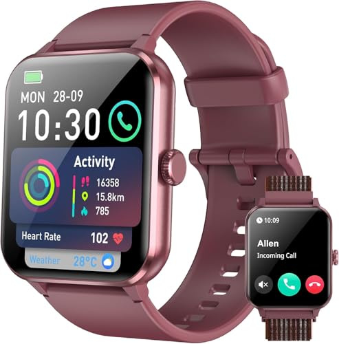 IOWODO Smartwatch Damen 2025 | Bluetooth Anrufe & LED-Leuchte | SpO2 & Schlafüberwachung | 350mAh (6+ Tage) | 2 Armbänder (Silicone/Nylon) | Fitnessuhr für Android & iOS