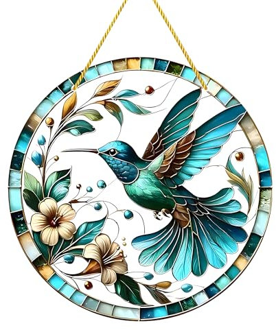 Round Acrylic Hummingbird Garden Wall Art Outdoor, Weather-Resistant Hanging Garden Ornaments for Outdoor Fence Decorations, Colorful Garden Decor for Patio, Yard, Porch, or Living Room