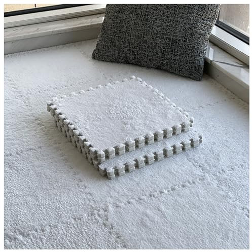 YMXBHN Plüsch-Puzzle-Schaumstoff-Bodenmatte Für Den Wohnbereich,6 Stück 30 cm Quadratische,Ineinander Greifende Teppichfliesen,Flauschige Schaumstoff-Bodenfliesen,Weiß
