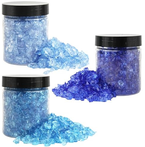 Bosreroy Dekoratives zerkleinertes blaues Glas zum Basteln, 3-teiliges Set Mosaiksteine, ideal für Aquarium, Garten und Heimkunstprojekte