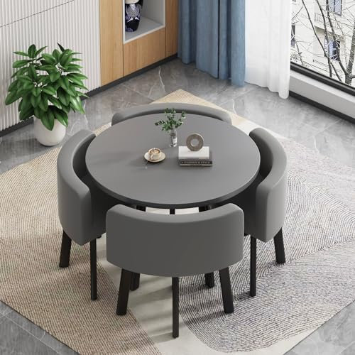 Moderner runder Esstisch Set mit 4 Stühlen Stilvoller Konferenztisch für Esszimmer Wohnzimmer Empfang 80cm Grau Möbelkombination