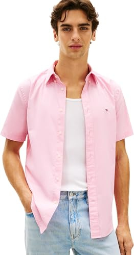 Tommy Hilfiger Uomo Camicia Flex Poplin Solid in Cotone, Rosa (Classic Pink), XL