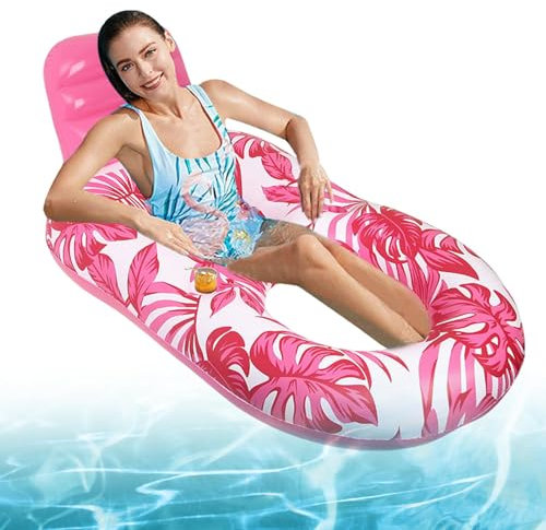 Isola di piscina lounge per adulti – Tappetini gonfiabili per piscina per adulti | Con portabicchieri e foglia d'acero Design per lago piscina all'aperto e vacanze