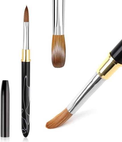 Pincel acrílico de tamaño 16 para uñas, pincel de uñas Kolinsky para polvo acrílico y polvo de inmersión, herramienta profesional de manicura para extensiones, modelado, uñas DIY con mango redondo de