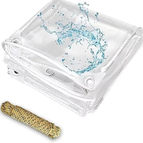 AFHRJNX Telone Impermeabile per Esterno 1.8×2.1m, Antipioggia Telo in PVC con Occhiellato Rinforzati, Copertura Protettivo, Tarpaulin Trasparente per Il Balcone del Giardino.