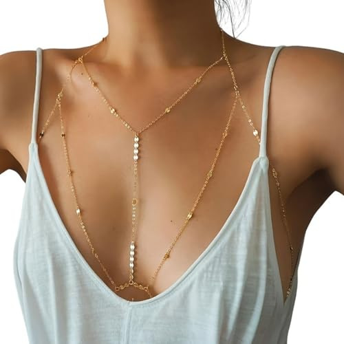 OUDQFCJ 1 pz Catena Corpo Donna, Sexy Collana Pancia Multistrato Vita Bikini Reggiseno Gioiello, Estate Spiaggia Strass Gioiello