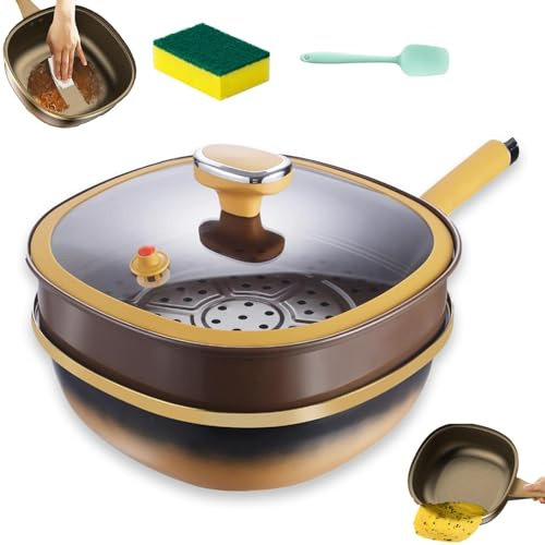 fjaldjfu Sempornai 12in Titanium Alloy Non-Stick Pot with Lid, Deep Skillet Pots with Ergonomic Handle, Multi-Purpose Frying Pan for Home Cooking Camping, Eggs Pancake Baking (2PCS-A)