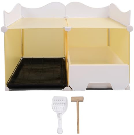 Caja de arena cerrada con cajón de la Guardia de salpicaduras | Caja de arena Cubierta con olor para Gatos interiores | Bandeja de arena para Gatito Tapa desmontable con (Amarillo)