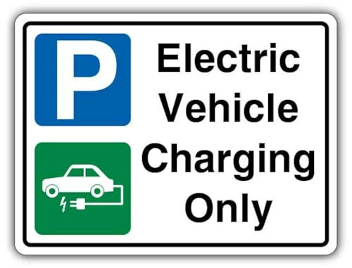 V Safety Electric Vehicle Charging Only Safety Sign - 300 x 225 mm - 2mm Rigid Plastic