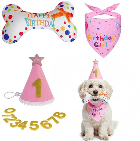 5 Stück Hunde Geburtstag Set, Hundegeburtstag Deko Mit Geburtstagshut, Goldene Zahlen, Bandana Und Knochenförmigem Blumenkranz, Ideal Für Hundepartys Und Fotos Aus Strapazierfähigem Polyester